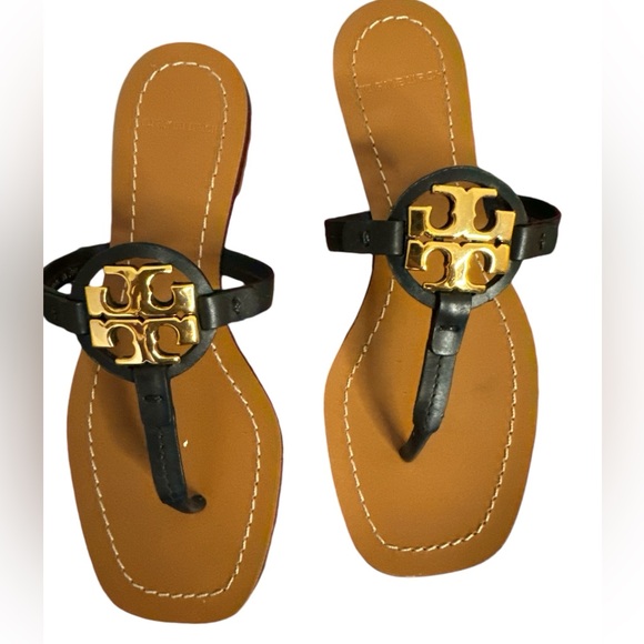 Tory Butch Mini Miller Thong Sandal Black Signature Logo size 5.5 - Picture 8 of 14